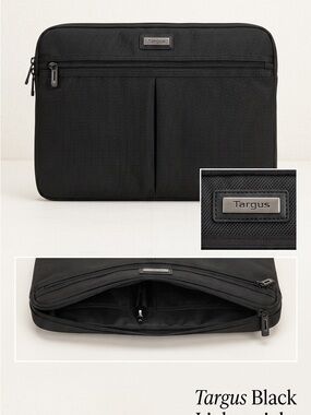 Targus Black Lightweight Padded Laptop Sleeve Case Bag Zipper Pocket NEW